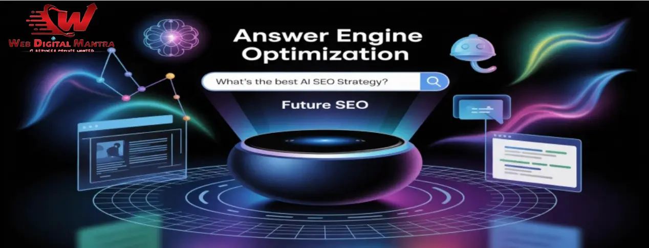 AI-powered answer engine optimization concept with smart assistant and search results